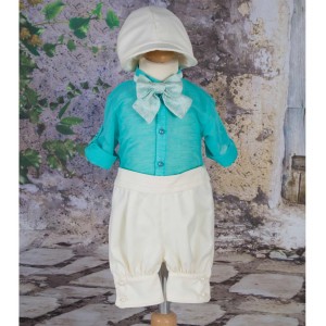 Costume Botez,Costume de botez baiat French Riviera de vara turquoise, 5 piese