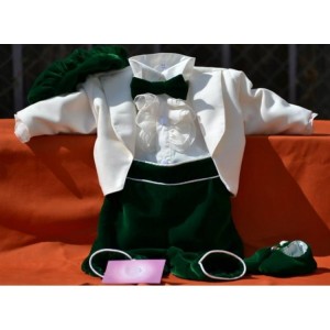 Costume Botez,Costum de botez baiat printisor HENRIC, catifea ivoire verde 6 piese, dvb28