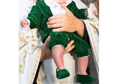 Costume Botez,Costum de botez baiat print ROBIN catifea verde cu pantalon lung 6 piese, dvb37