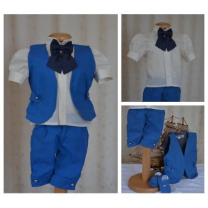 Costume Botez,Costum botez baiat vara, Eduard, in albastru, 5 piese