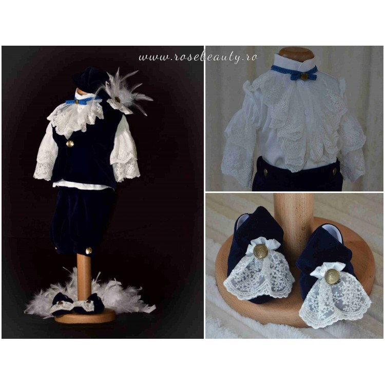 Costume Botez,Costum de botez print baiat Elegant Boy cu vestuta, din catifea bleumarin, dvb25