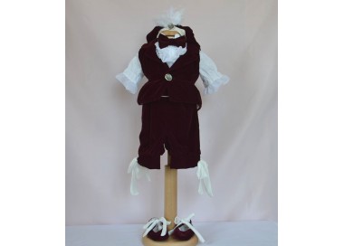 Costume Botez,Costum de vara botez baiat Velvet Prince, din catifea fina subtire culoare bordo, 6 piese