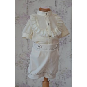 Costume Botez,Costum de botez alb-ivoire baiat de vara VERSAILLES, camasa tip body, 3 piese