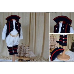 Costume Botez,Costum botez baiat model Micul Napoleon din catifea, contine 5 piese